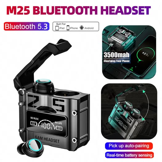 سماعات أذن لاسلكية M25 مع شاشة LED وصوت جهير عميق - بلوتوث 5.3