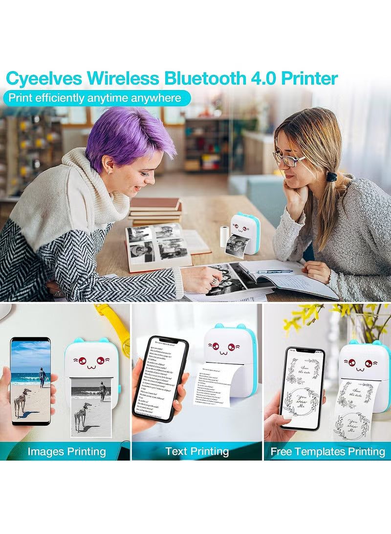 طابعة جيب صغيرة محمولة - طباعة حرارية بتقنية البلوتوث، ودعم الملصقات والصور