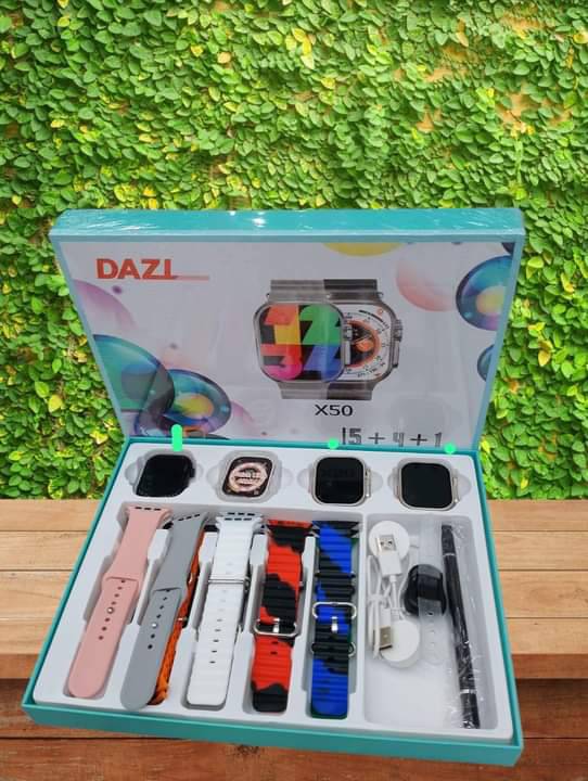 ساعة دازي X50 كومبو الذكية - 5 ساعات + 4 أحزمة + شاحن واحد