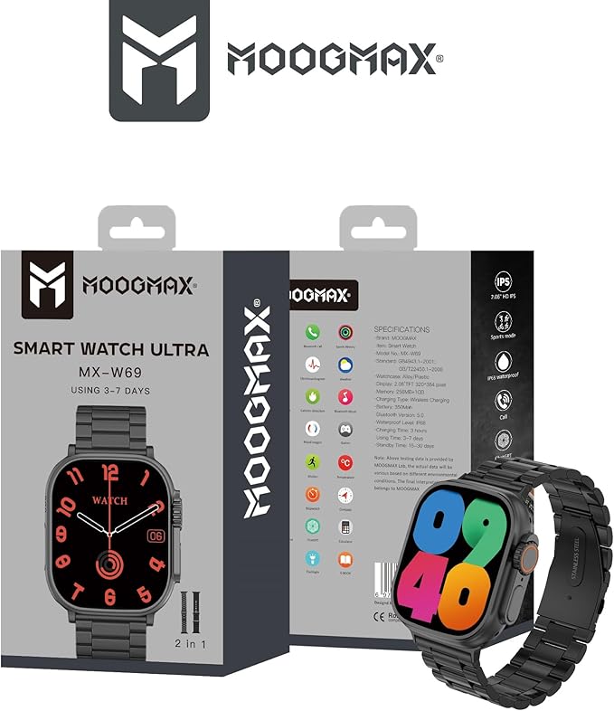 ساعة موج ماكس الذكية ألترا الجيل الثاني - مكالمات بلوتوث، أوضاع رياضية، مقاومة للماء