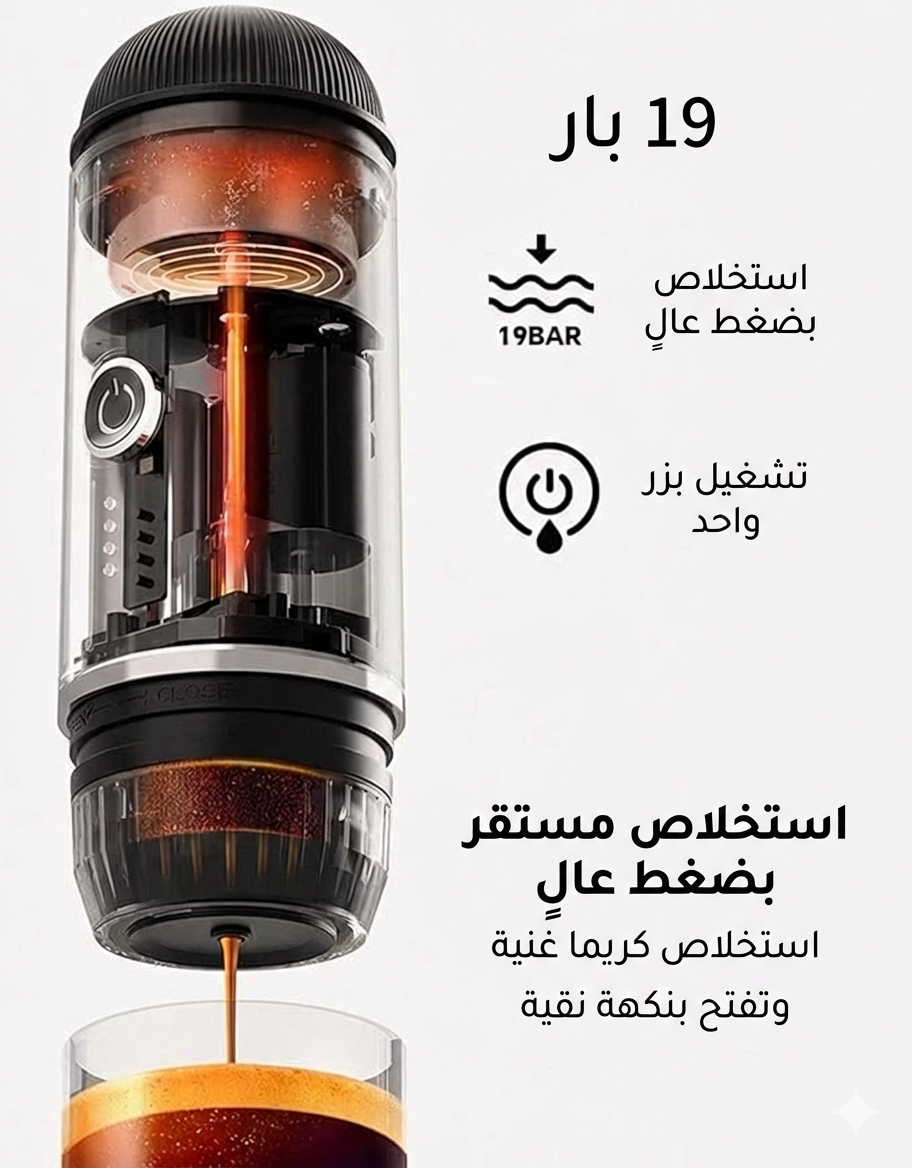 ماكينة قهوة إسبريسو صغيرة الحجم © - ماكينة قهوة قابلة لإعادة الشحن بضغط 19 بار