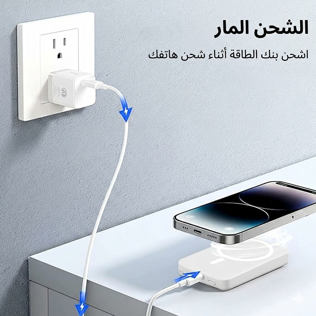 بنك طاقة مغناطيسي بسعة 10000 مللي أمبير مع شحن لاسلكي سريع لأجهزة iPhone 12 والإصدارات الأحدث - حامل متين بدون أسلاك