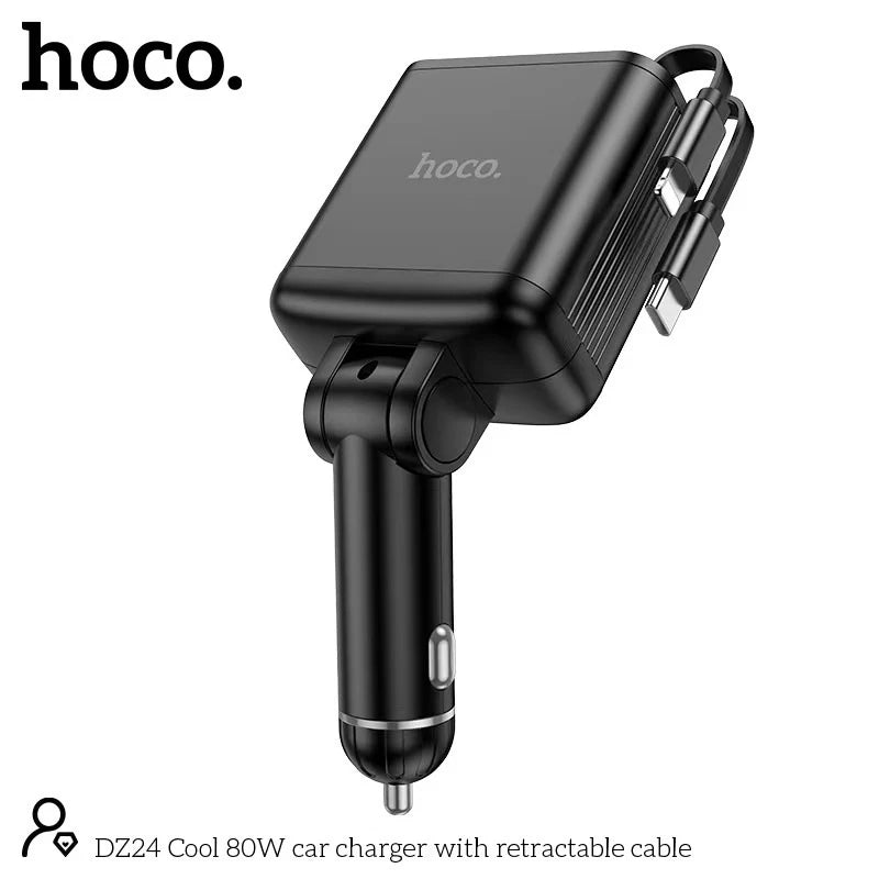 HOCO DZ24 Car Charger 4 in 1 - 80W / Type-C / iPhone type / USB-A / USB-C - Premium Quality