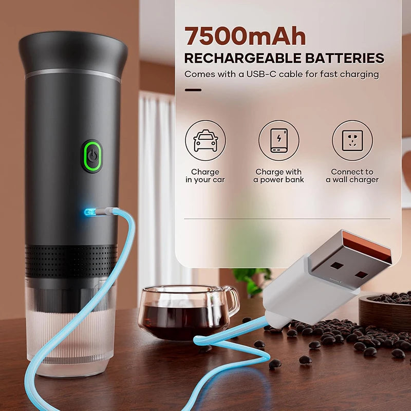 ماكينة قهوة إسبريسو صغيرة الحجم © - ماكينة قهوة قابلة لإعادة الشحن بضغط 19 بار