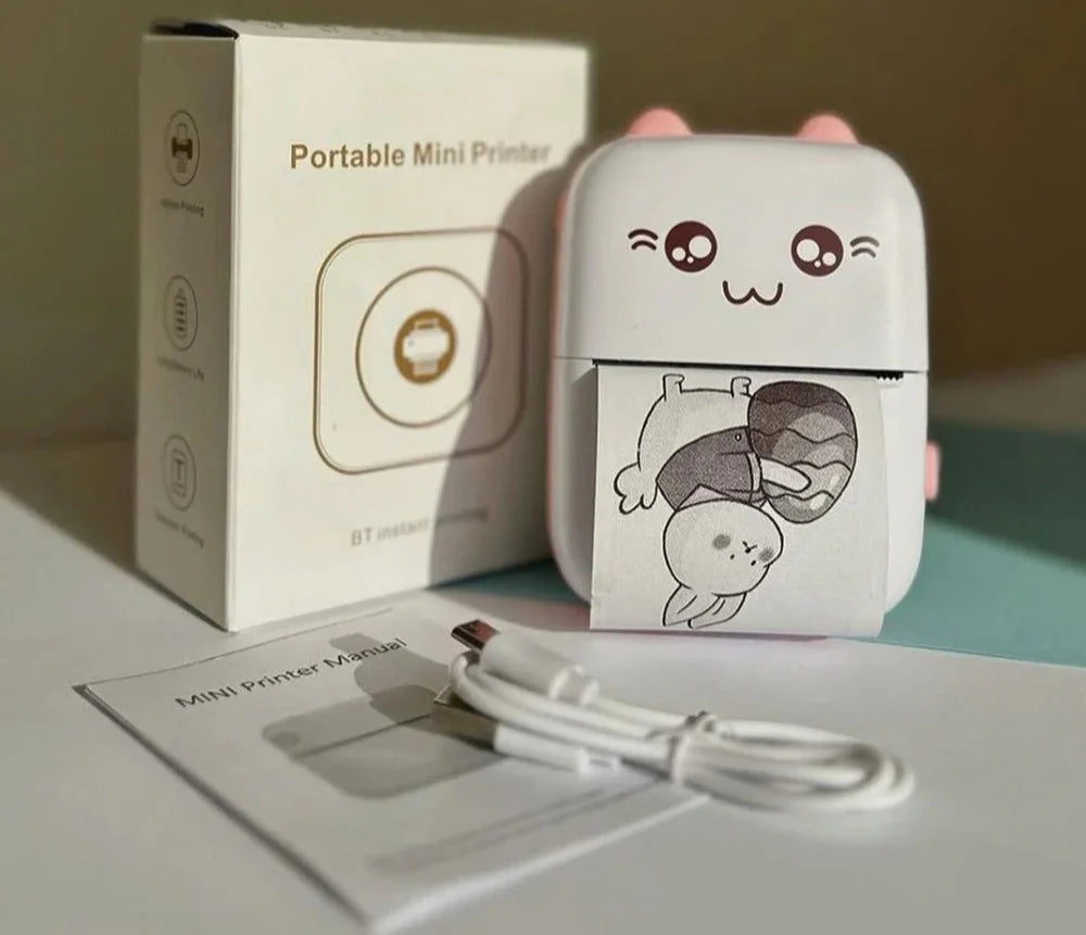 طابعة جيب صغيرة محمولة - طباعة حرارية بتقنية البلوتوث، ودعم الملصقات والصور