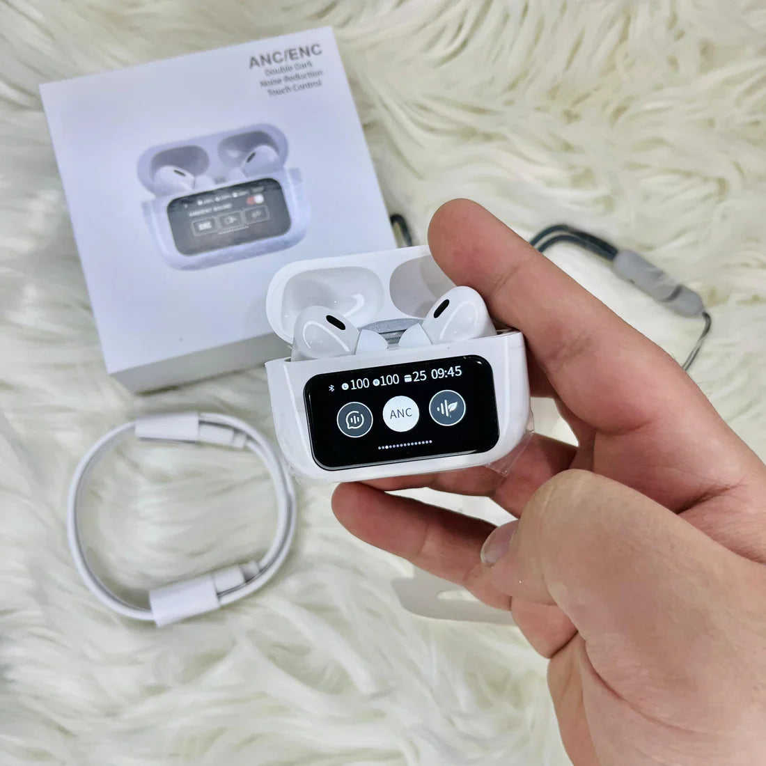 سماعات Airpods Pro A9 LED تعمل باللمس - سماعات أذن ANC+ENC لإلغاء الضوضاء