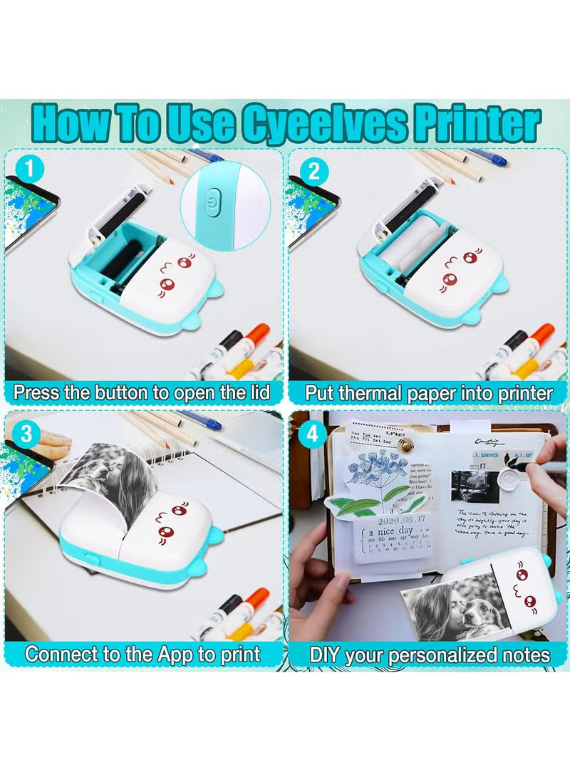 طابعة جيب صغيرة محمولة - طباعة حرارية بتقنية البلوتوث، ودعم الملصقات والصور