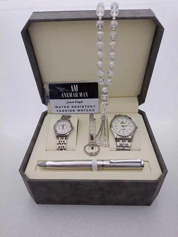 Men's Stainless Steel Set: Watch, Rosary, Pen & Cufflinks  |  طقم رجالي من الفولاذ المقاوم للصدأ: ساعة، مسبحة، قلم، وأزرار أكمام