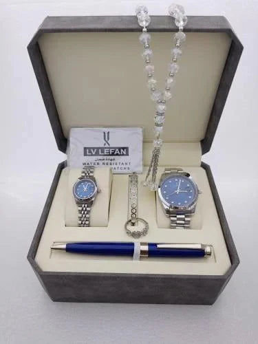 Men's Stainless Steel Set: Watch, Rosary, Pen & Cufflinks  |  طقم رجالي من الفولاذ المقاوم للصدأ: ساعة، مسبحة، قلم، وأزرار أكمام