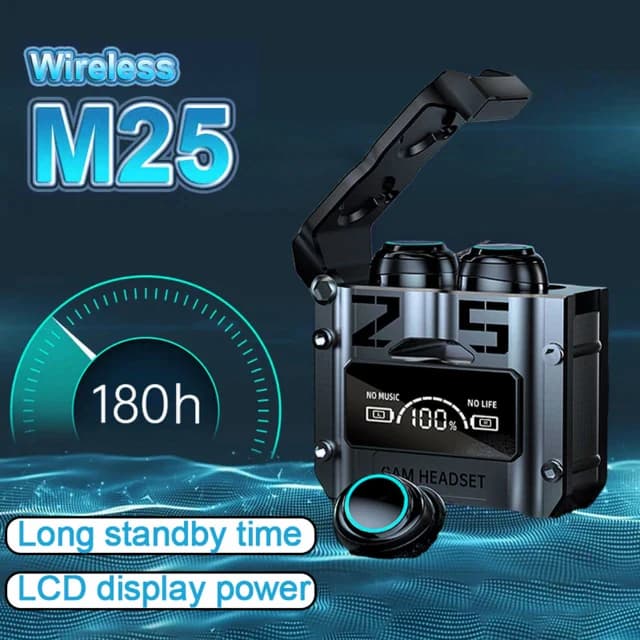 سماعات أذن لاسلكية M25 مع شاشة LED وصوت جهير عميق - بلوتوث 5.3