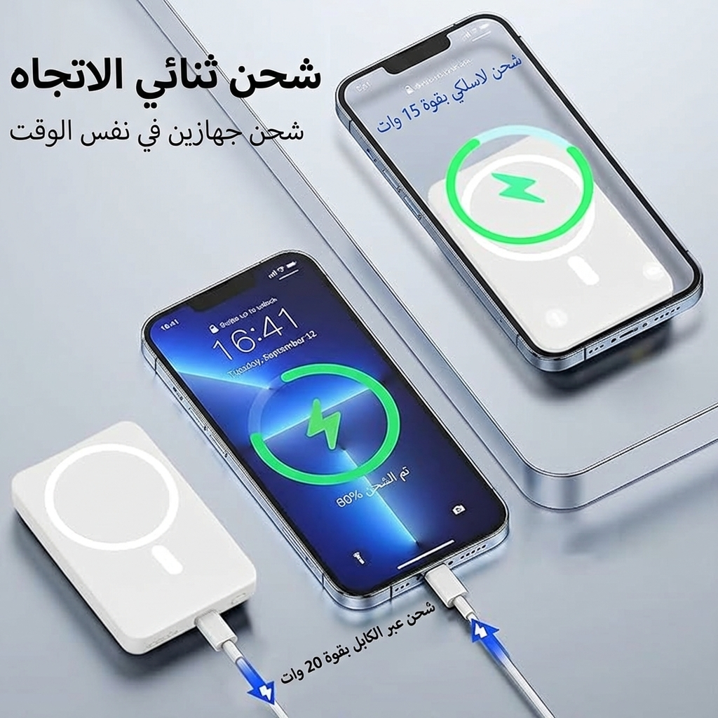 بنك طاقة مغناطيسي بسعة 10000 مللي أمبير مع شحن لاسلكي سريع لأجهزة iPhone 12 والإصدارات الأحدث - حامل متين بدون أسلاك